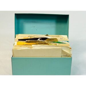 Vintage J Chen Robins Egg Blue Metal Recipe Box Grandmas Recipes